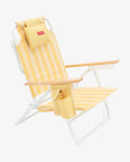 Chaise de Plage Réclinable avec Glacière Intégrée — Dossier 5 Positions, Accoudoirs Bois, Sangles Sac à Dos