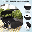 COSTWAY Chaise à Bascule de Jardin 2 Places — Auvent anti-UV, 2 appui-têtes amovibles, capacité 300 kg