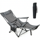 GOPLUS Chaise Longue de Camping Pliable — Dossier inclinable 110-135°, repose-pieds amovible, porte-boisson & sac de transport inclus