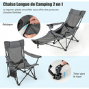GOPLUS Chaise Longue de Camping Pliable — Dossier inclinable 110-135°, repose-pieds amovible, porte-boisson & sac de transport inclus