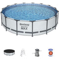 Kit Piscine hors sol tubulaire BESTWAY Steel Pro Max™- 457 x 107 cm - Ronde (Avec pompe de filtration, échelle + bâche)